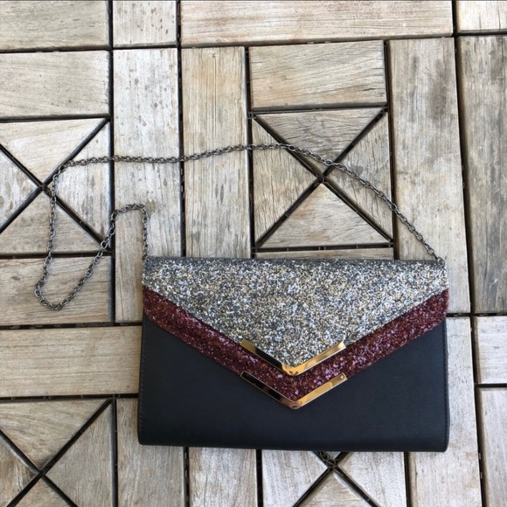 Aldo Black Glitter Clutch Bag